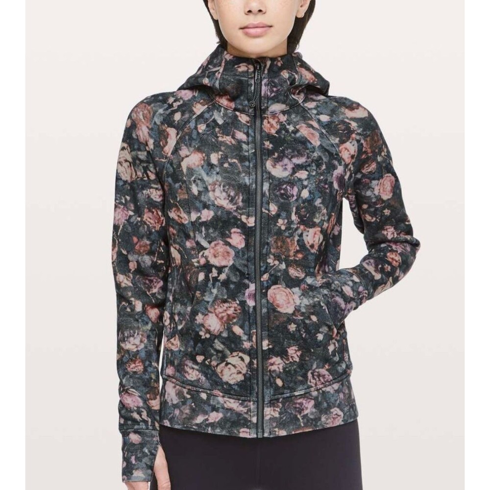 Lululemon Women's Scuba Hoodie Jacket Floral Print Full Zip Thumbholes Size 6